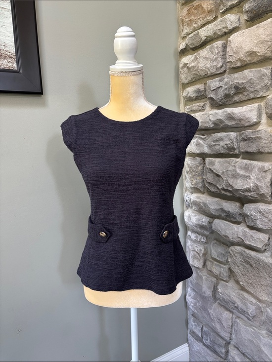 Ann Taylor Tops - Ann Taylor Navy BlueTextured Cap-Sleeve Top, NWT, SP